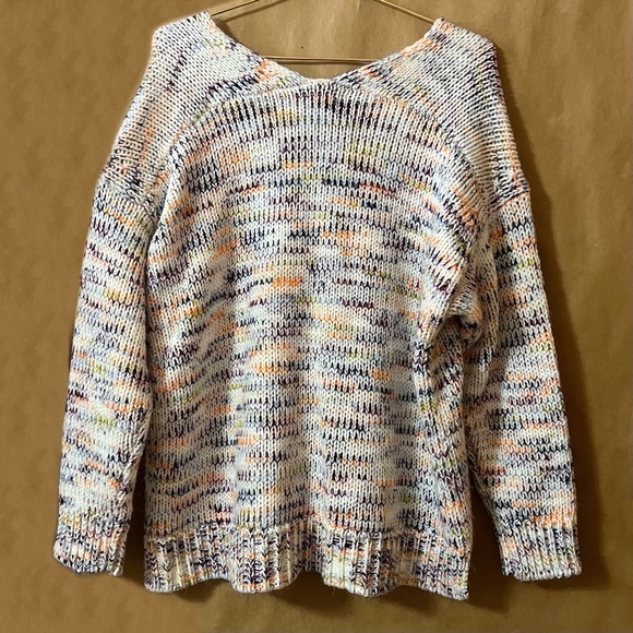 Loft | Multicolored Chunky Knit Pullover Sweater V-Neck Size 14 - Picture 9 of 11
